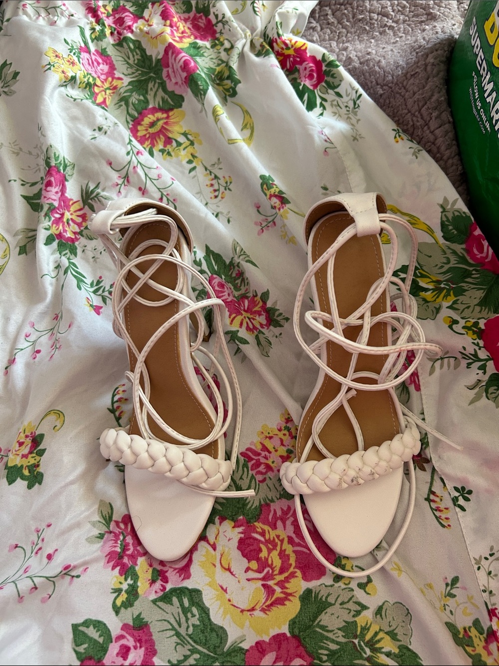 Braided Lace-Up Heeled Sandals in Light Pink